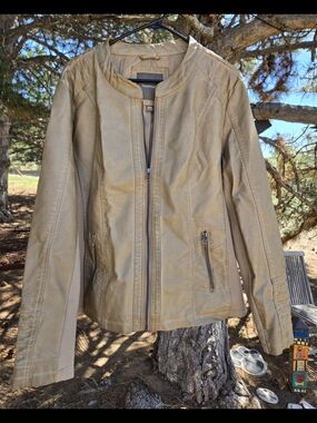 Maurices Women's Light Taupe Faux Leather Zip Jacket